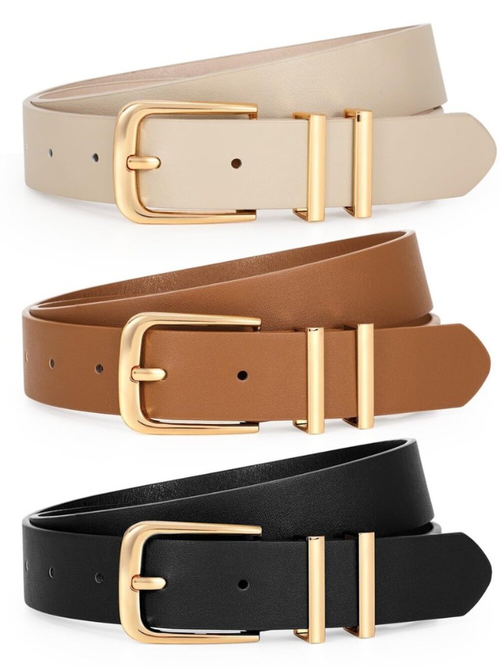 3 Pack Women's Leather Belts for Jeans Dress Pants Fashion Ladies Leather Belts